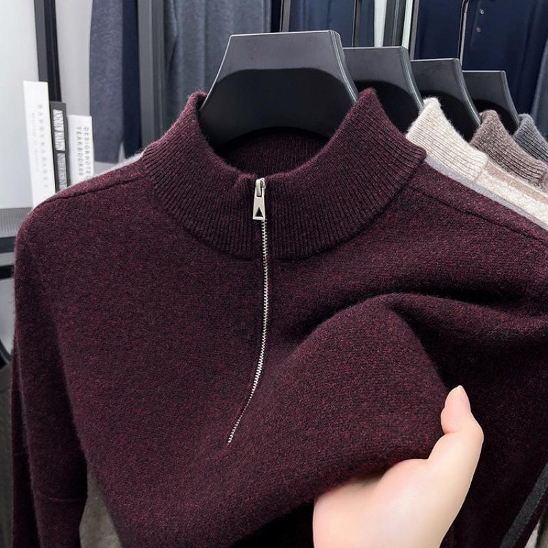 Hengyuanxiang Men's 100% Pure Wool Half-Zip Crew Neck Sweater - 2025 Autumn/Winter Warm Knitwear