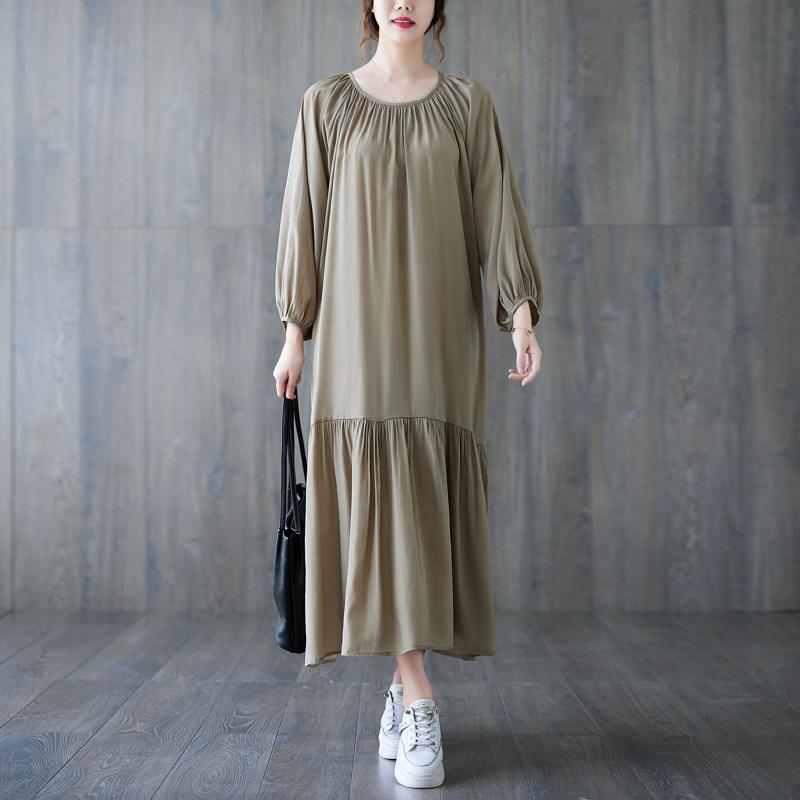 2024 Übergröße Patchwork Plissee Freizeitkleid für Damen - Locker, Schlankmachend, Lange Passform
