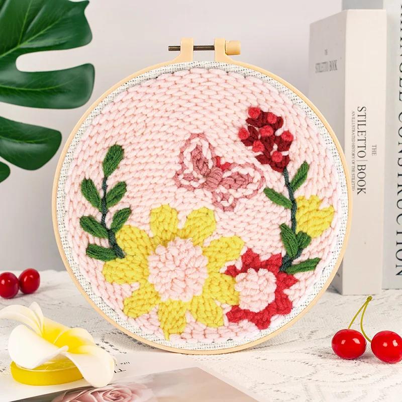 

Punch Needle Embroidery DIY Material Kit Floral Pattern Poke Handmade Stitch Tools (You Need to Make It by Yourself)