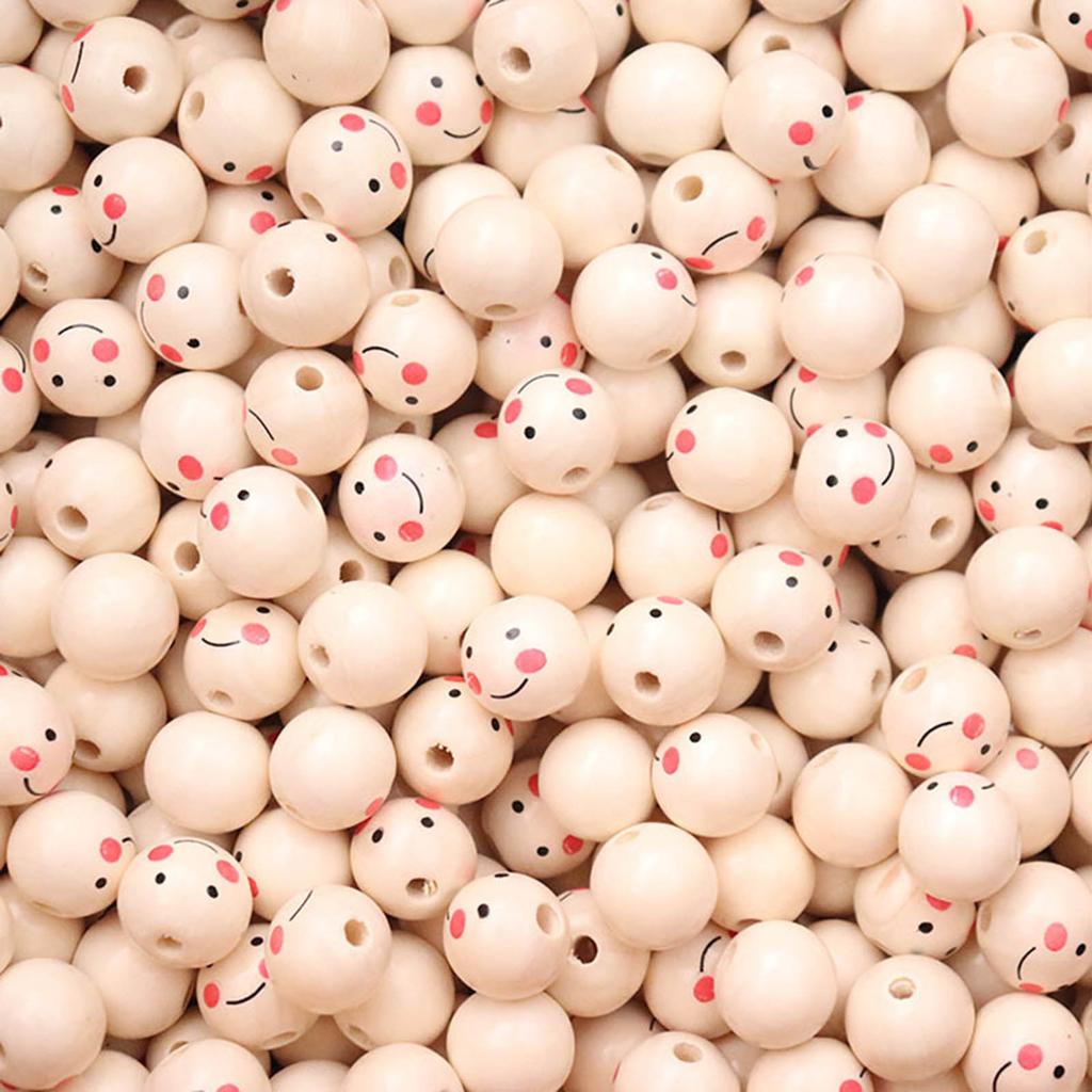 100pcs Smiling Face Wood Bead Spacer Beads Loose Bead for Jewelry Making DIY Handmade Craft Beads with Hole Accessories