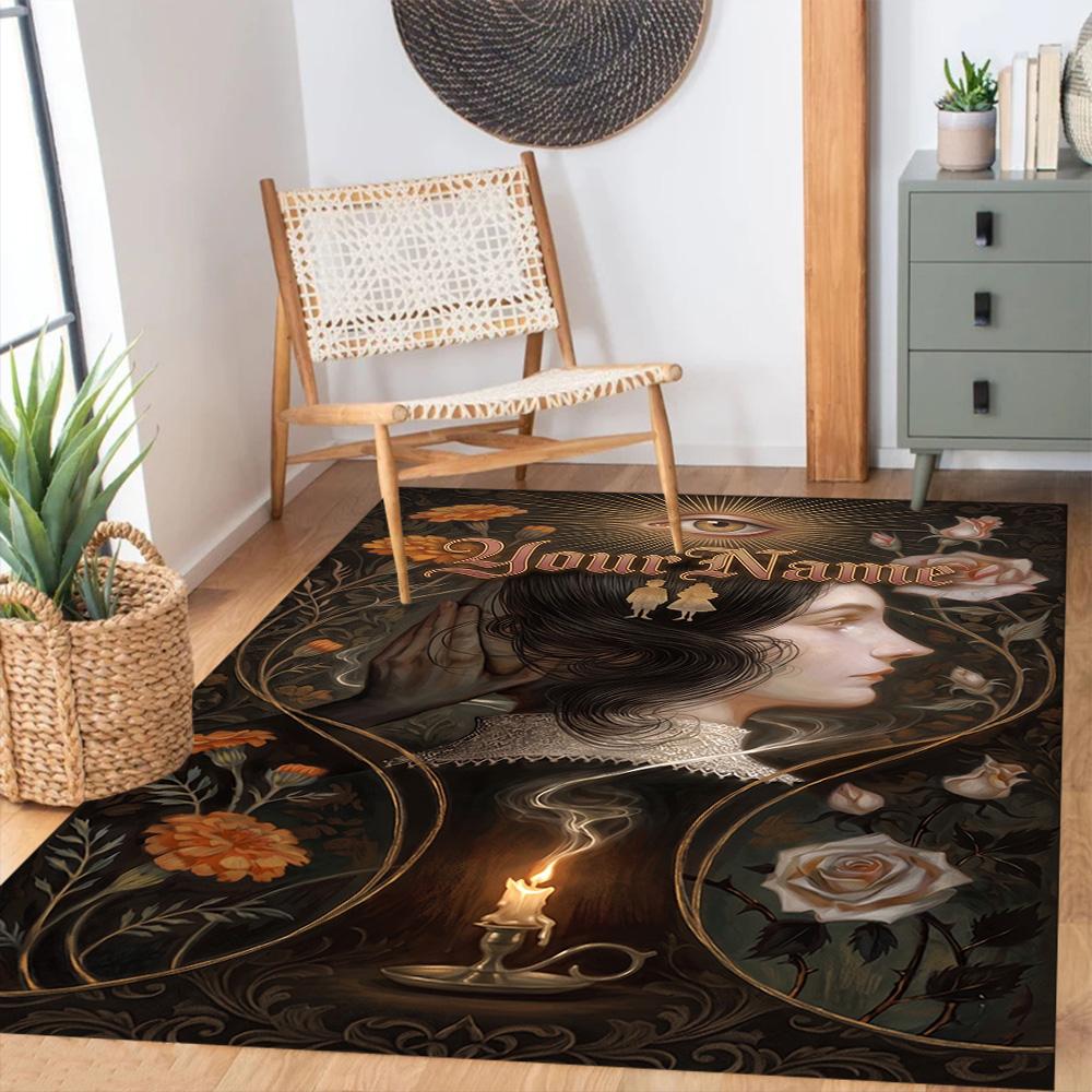 Gothic Illustrations Customize Text Area Rug Suitable for Dining Room Living Rooms Kitchen Playrooms Antislip Carpet Decorate Offices