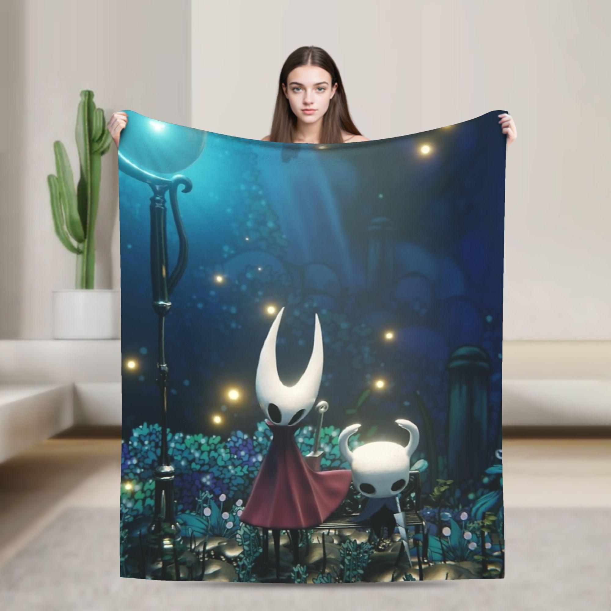 Knight and Hornet rest Knitted Blanket Hollow Knight Silksong Flannel Throw Blanket Travel Decoration Ultra-Soft Warm Bedspreads 75X95CM