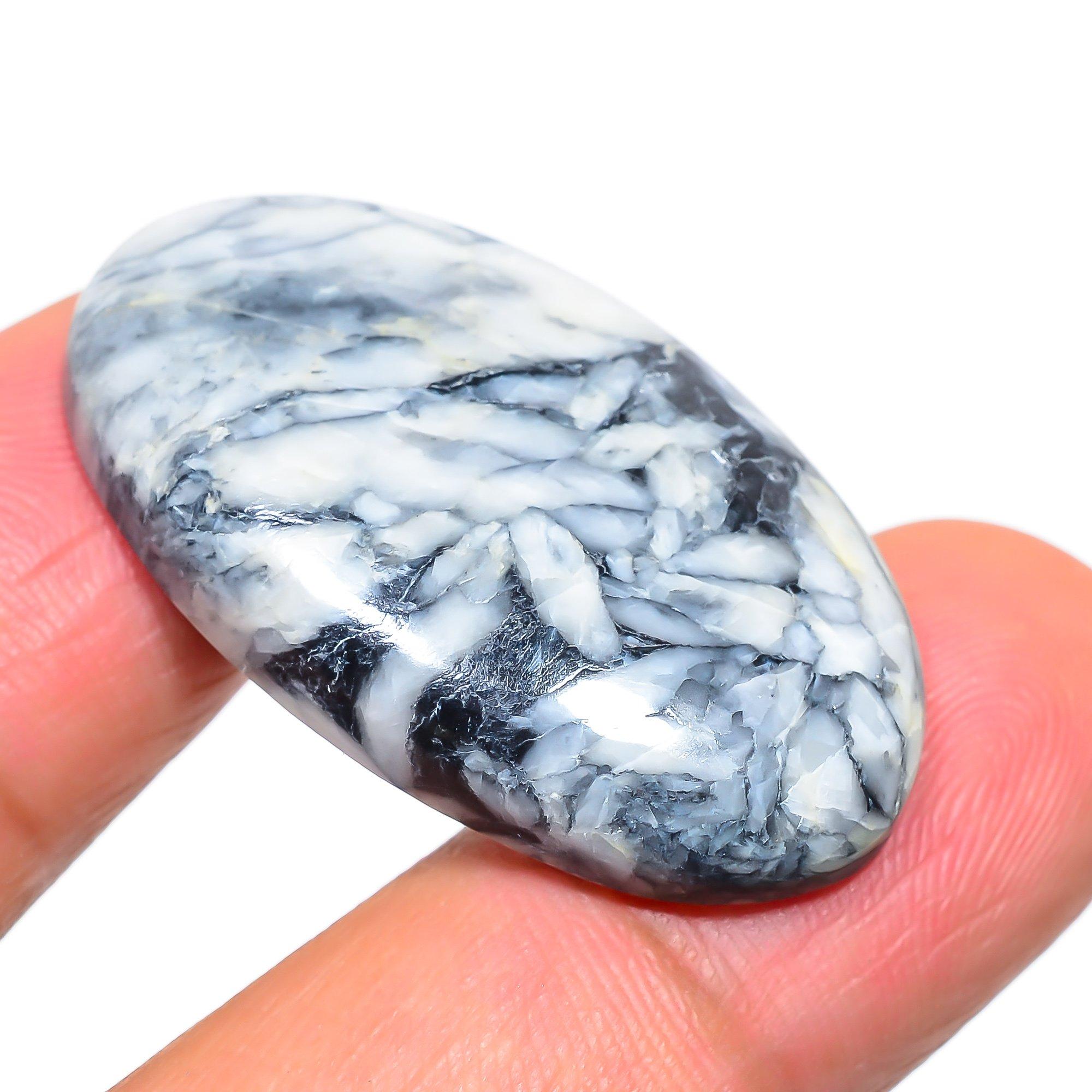 

Natural Pinolith 2x3.5cm Cabochon Fine Loose Gemstone 43.45Cts. v4b94 белый