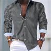 Men Striped Turn Down Collar Long Sleeve Casual Button Down Shirt