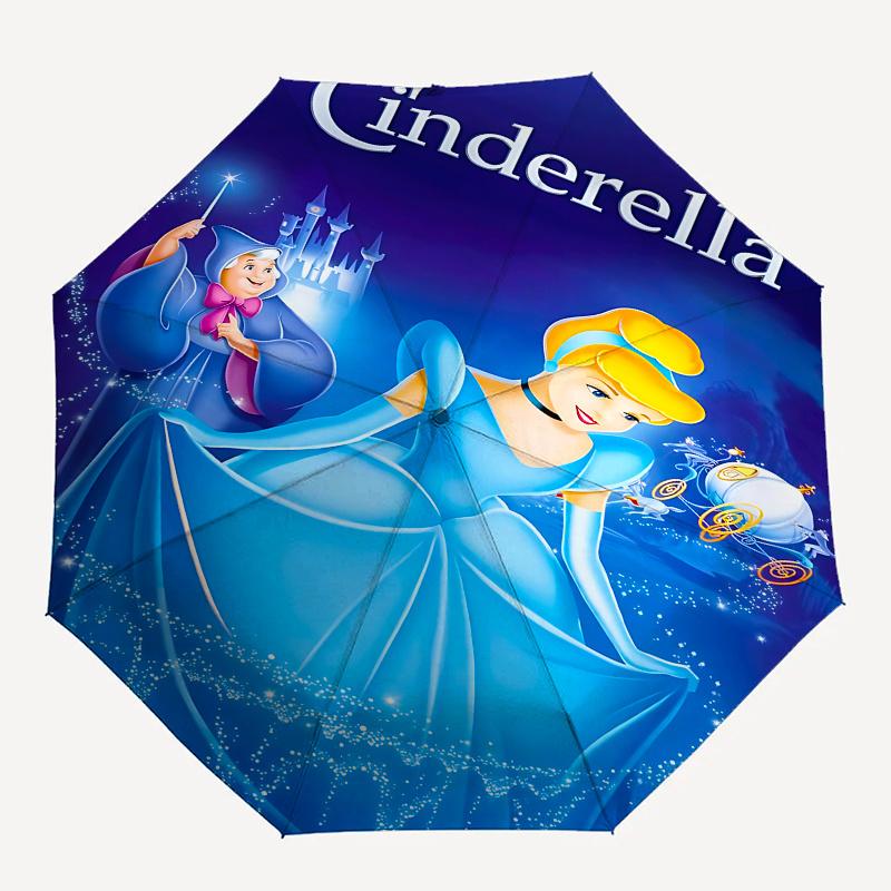 Cinderella, Fairy Godmother Automatic Opening and Closing Umbrella - 8 Ribs Portable Folding Umbrella with Plastic Handle, Suitable for Leis