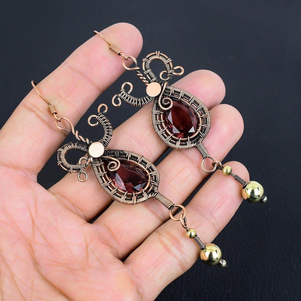 Garnet Jewelry, 999 Copper Wire Wrapped Earrings, Handmade Gemstone Jewelry Earrings For Memorial Day