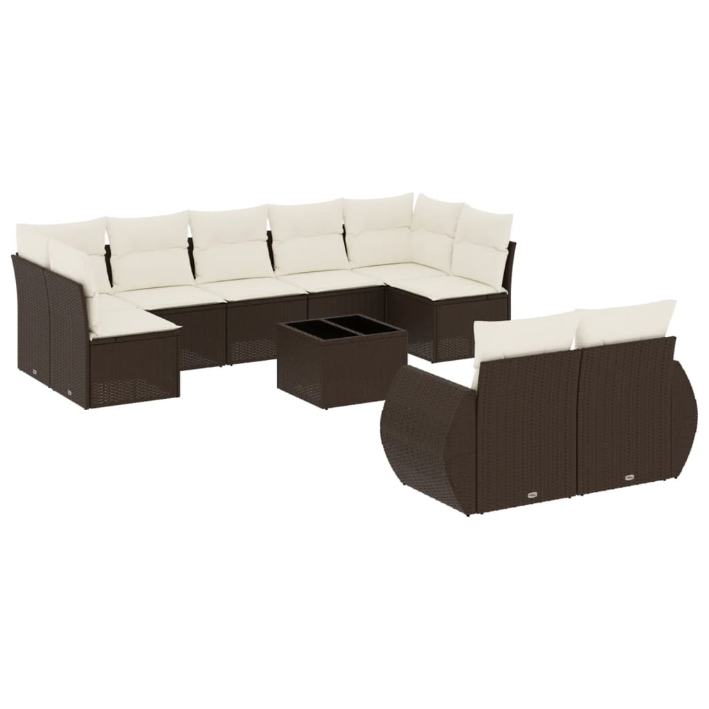 Vidaxl 10-Cz. Garden Furniture Set With Cushions, Brown Polyrattan
