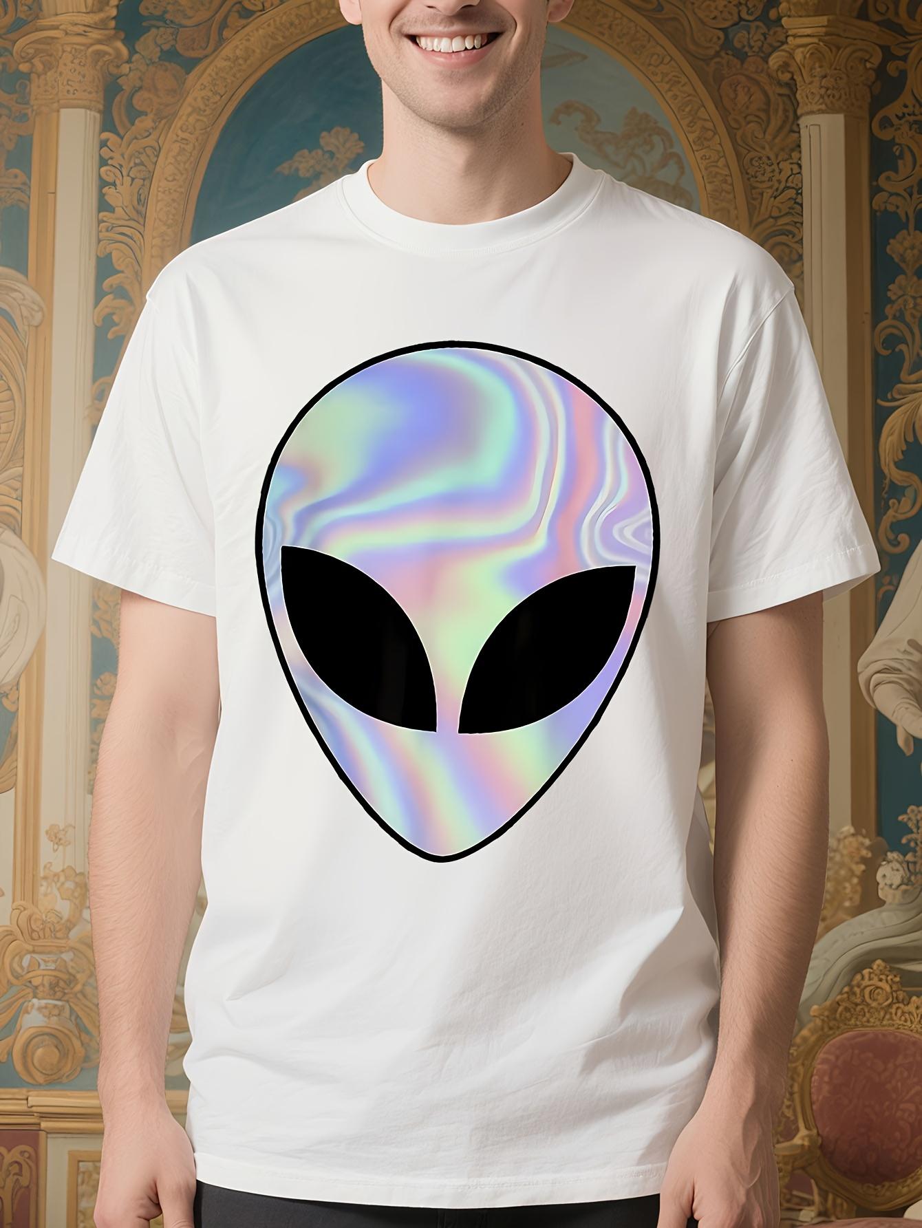 Funny Alien Head Graphic Tshirt - Black with Purple and B... XL