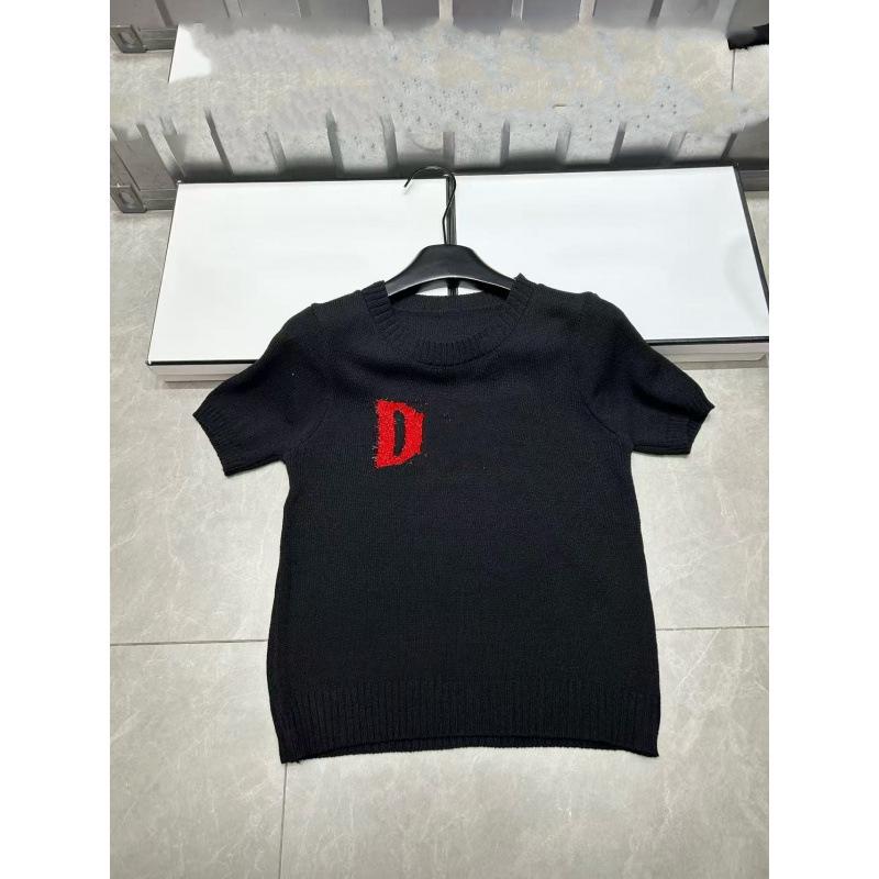 D Brand European Style Early Spring Red Letter Jacquard Knit Top - Loose, Versatile, Age-Reducing, Short Sleeve