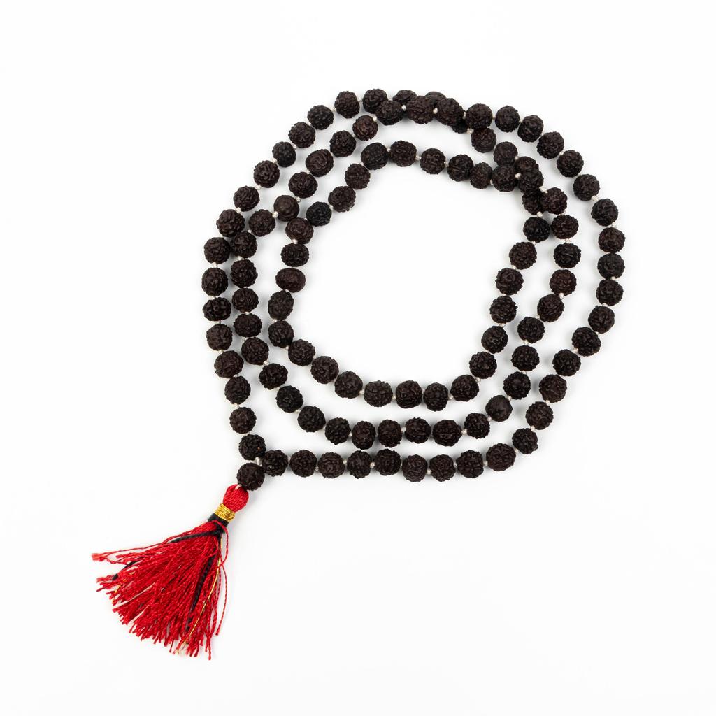 Black Rudraksha Mala 7 MM | Natural Rudraksha Beads Necklace | Meditation and Yoga Beads | Hindu Prayer Necklace | Sacred Jewelry | Unique Gift