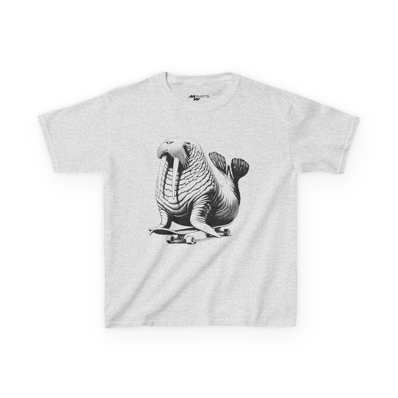 Skateboarding Walrus Kids Tee: Funny Animal Graphic T-Shirt XL