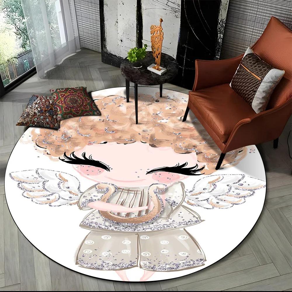 3D Cute Ballet Girl Ballerina Fairy Cartoon Area Rug,Round Carpet for Living Room Bedroom Sofa Decoration,Kid Non-slip Floor Mat