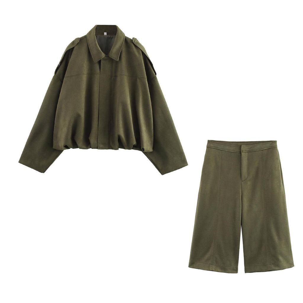 Europäische & Amerikanische Damenmode Sommer Bomberjacke Dreiteiliges Set mit Schulterschnalle und Taillenbetontem Design