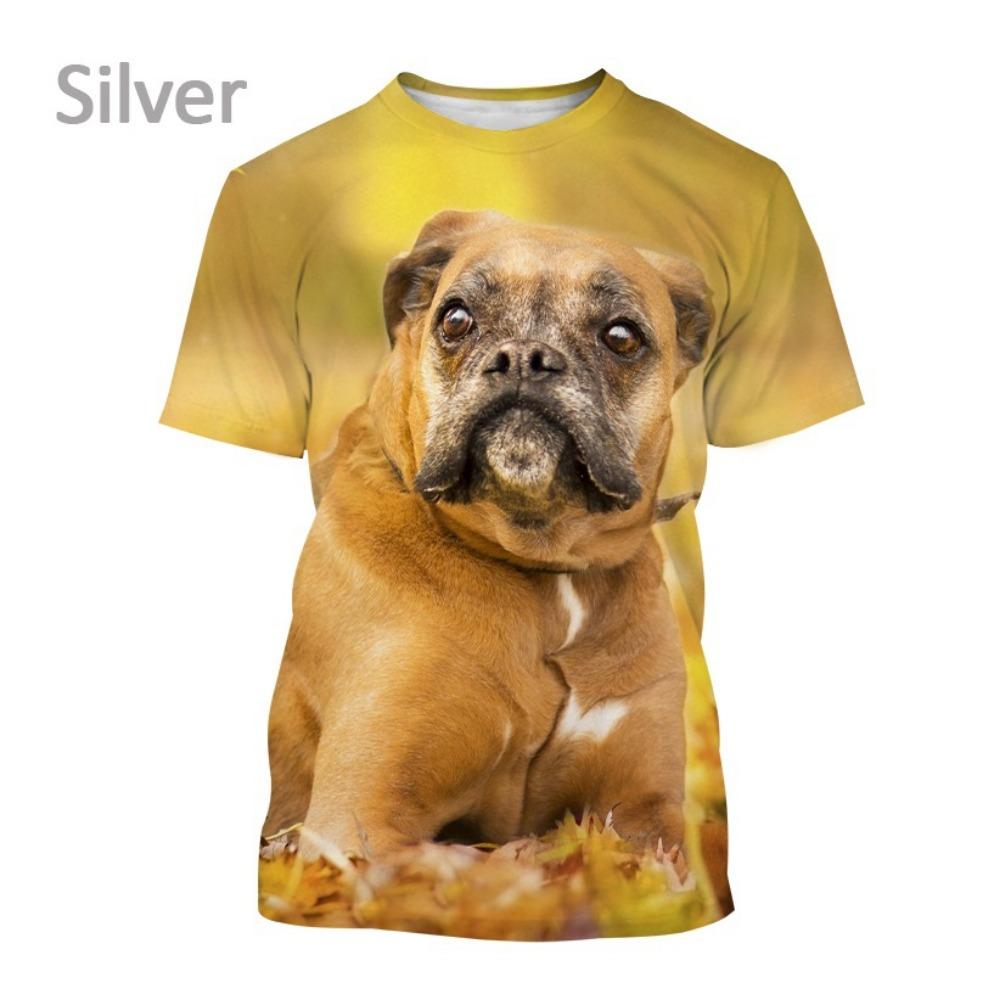 Hot-selling Men's Bulldog 3D T-shirt, Cute Animal Puppy T-shirt, Personalized Casual Printed Short-sleeve Top.