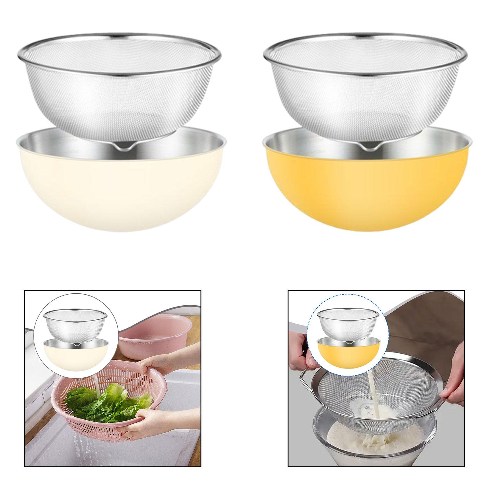 Rice Washing Bowl Colander Bowl Stainless Steel Colander with Mixing Bowl, for Salad Mixing bianco