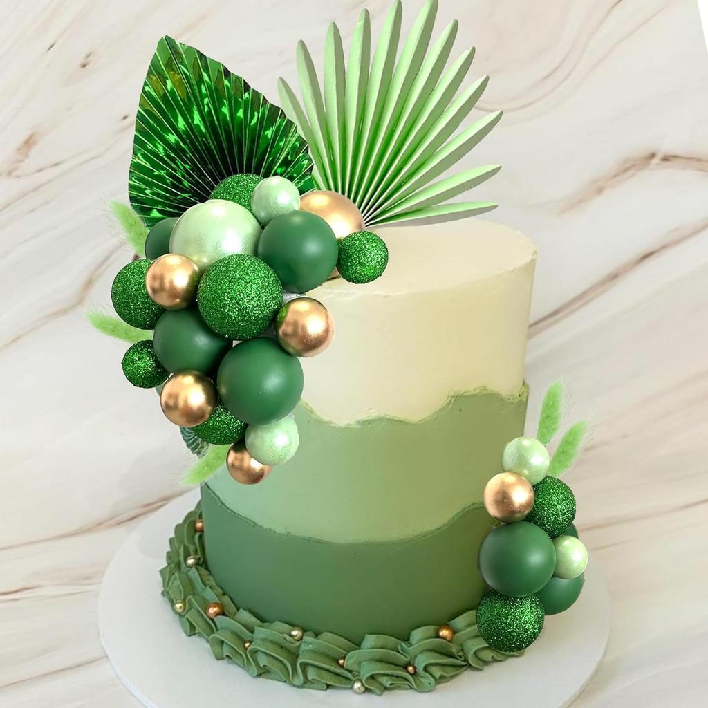 36 pcs Balls Cake Toppers Palm Leaves Cake Decorations for Birthday Wedding Baby Shower Party Supplies