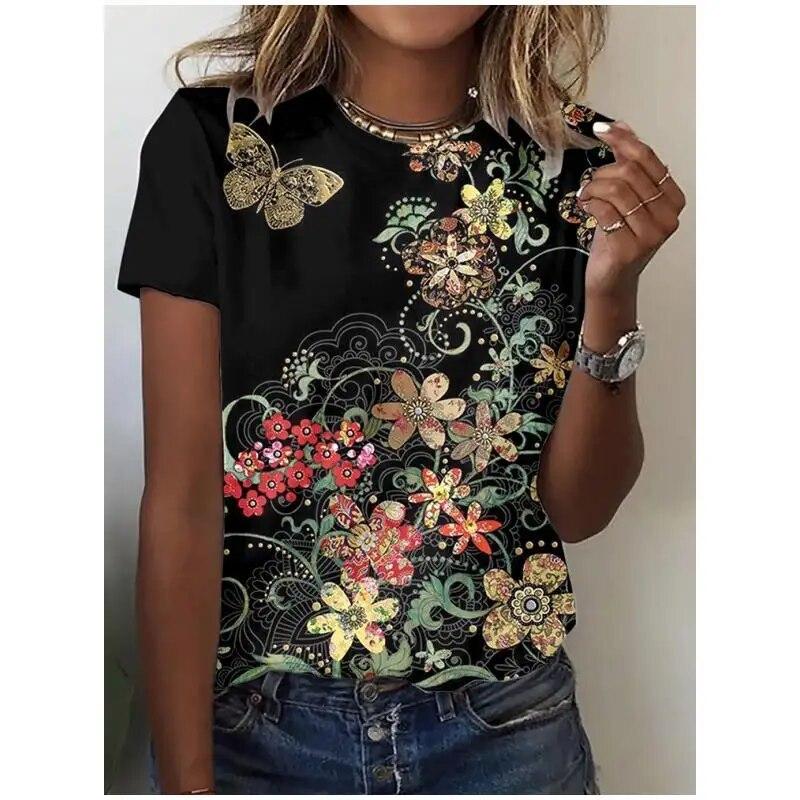 Women's T-Shirts Fashion Butterfly 3D Print O-Neck Short Sleeve T Shirt Casual Harajuku Tees Streetwear Y2k Tops Female Clothing