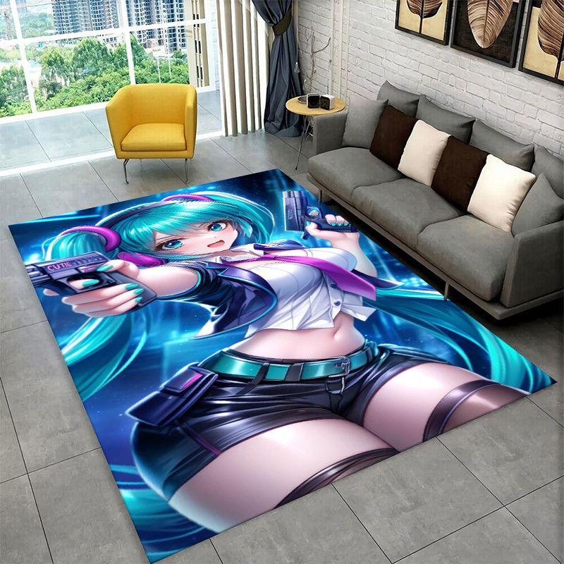 Music Girl M-MIKU Cartoon Carpet Rug for Playroom Bedroom Living Room Sofa Home Decor,kid Game Area Rug Non-slip Floor Mat
