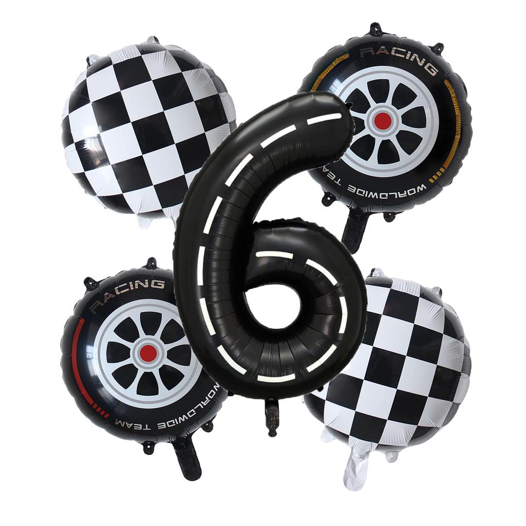 5pcs Race Car Balloon 40 Inch Racetrack Number Balloon 2 Black Baby Shower Boys Two Fast Birthday Race Car Theme Party Decorate