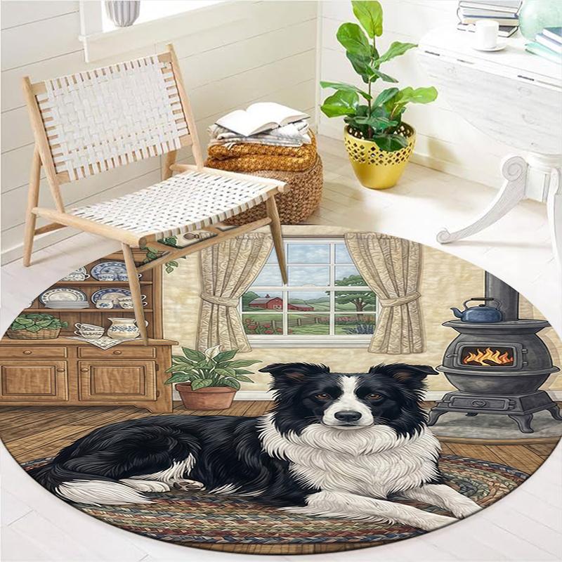 The puppy on the carpet Round Area Rug,Carpet Rug for Living Room Bedroom Sofa Playroom Decor,Non-slip Floor Mat