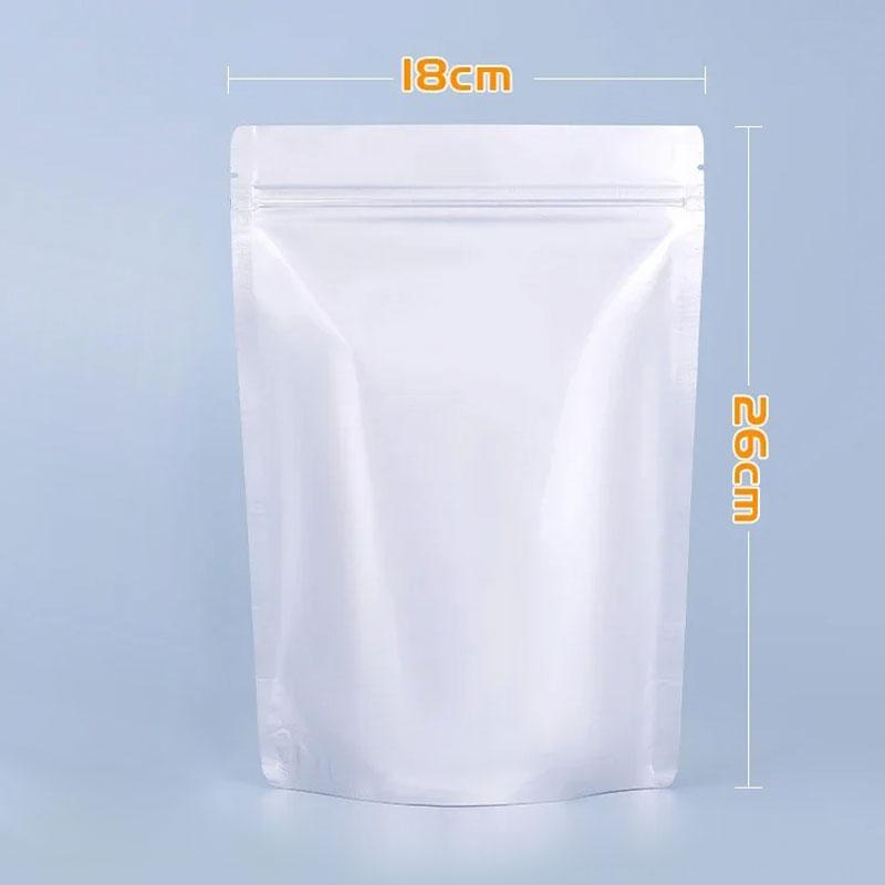 50 Stück silberfarbene Beutel aus Aluminiumfolie, wiederverschließbar, matt, stehend, für Lebensmittelverpackungen, selbstversiegelte Plastikbeutel mit Reißverschluss und breitem Boden