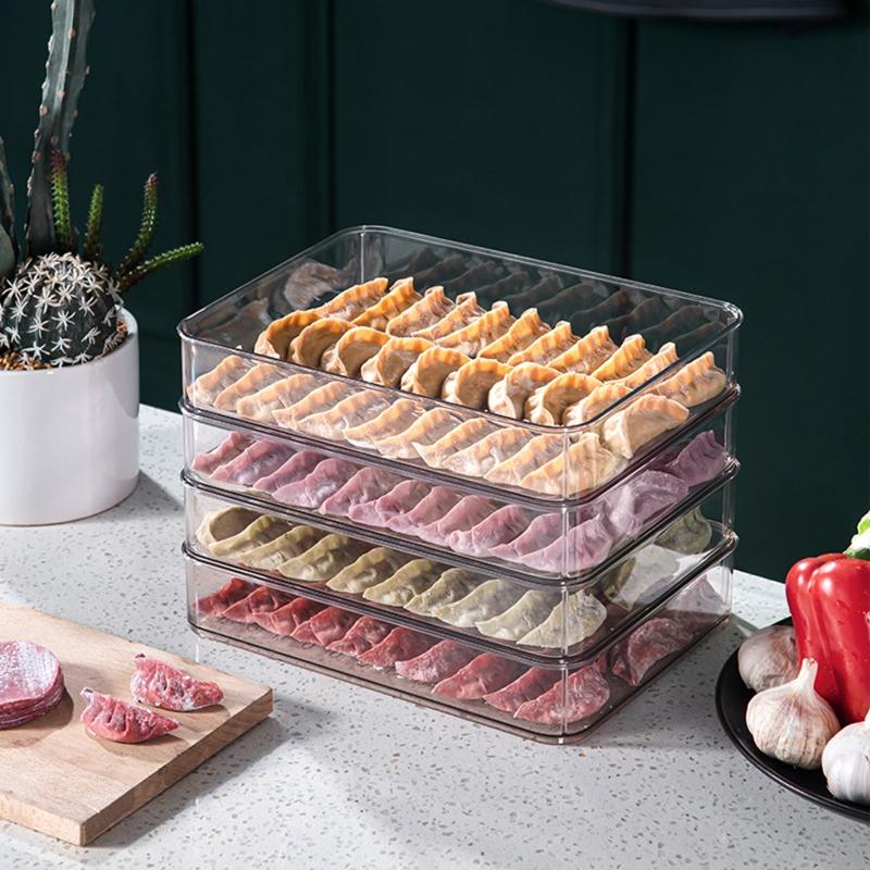 Stackable Dumpling Food Containers Clear Refrigerator Organizer with Lids Food Storage Box for Kitchen Fridge Non-stick