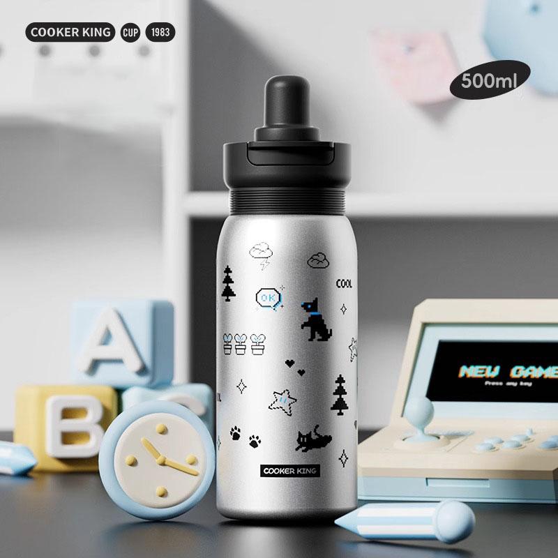 COOKER KING Portable Insulated Cup Children's Straw Cup Thermos Mug Stainless Steel Vacuum Flask Cold&Hot Sports Cup Water Mug