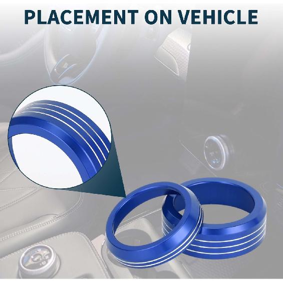 Media Volume Gear Shift Control Switch Knob Cover Ring for Ford Mach-E 2021-2024 Sturdy | Interior Decal Trim Blue 2 Pcs