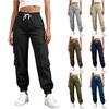 Damen Jogginghose mit elastischem Bund, einfarbig, mit Kordelzug und mehreren Taschen