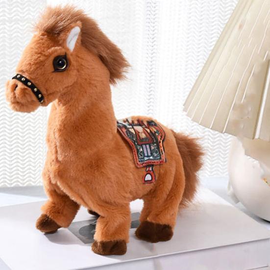 Electric Plush Horse Toy Kids Walking Movable Tail Interactive Horse Plushie Toy Toddlers Boys Girls Educational Simulation Stuffed Animal Toy