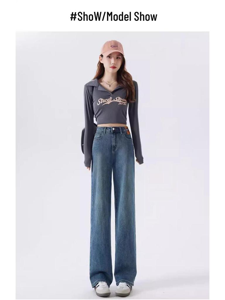 2025 Spring Women's High-Waisted Wide-Leg Draped Jeans: Slimming Retro Style