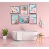 6Pcs Summer Beachy Wall Art Fresh Pink Tropical Ocean Art Print Beach Chairs Starfish Surfboard Palm Tree Wall Decor Retro Coastal Canvas Picture Bus