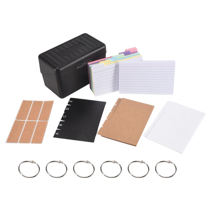 

Набор карточек-индексов тренда 2025 года, индексная коробка с 230 карточками, цветные с линиями, 6 колец и наклейки, идеально для школы