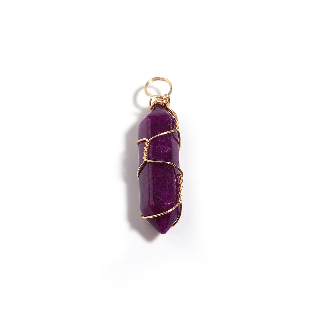 1 Pc Natural Stone Charms 40mm Color Bullet Shaped Handmade Gold Wire Pendants for DIY Necklace Gifts Jewelry Making Accessories