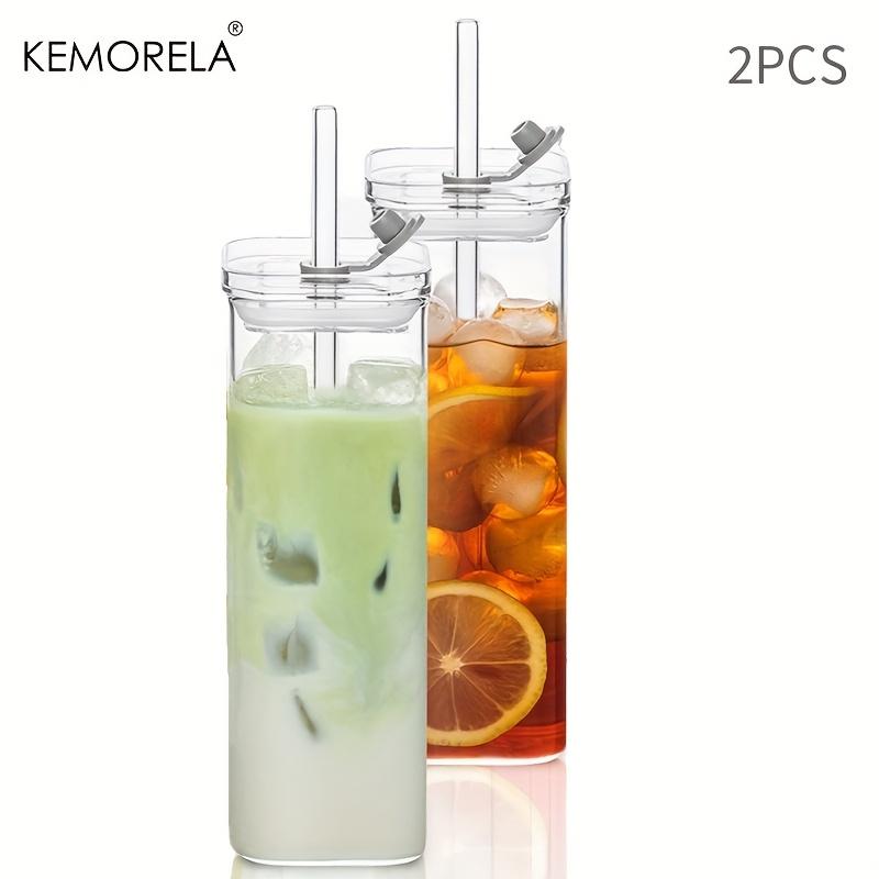 1/2PCS Modern Square Tumbler Glasses Clear Highball & Old Fashioned Cocktail Glasses with Straws for Iced Coffee Juice Beer Milk