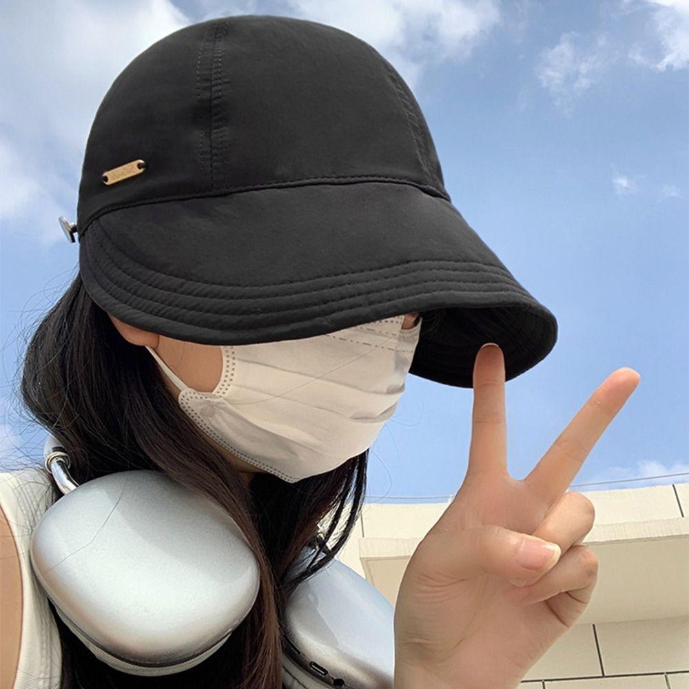 Wide Brim Fisherman Hat Solid Color Canvas Basin Hat Foldable Bucket Hat Famale