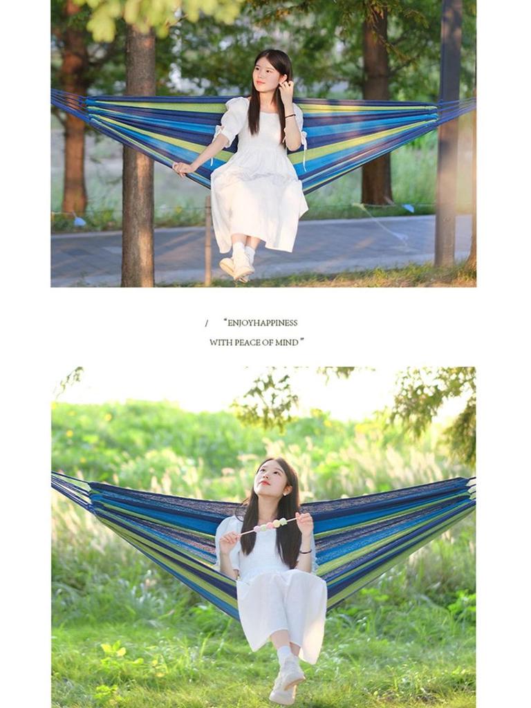 Thickened White Double Hammock for Indoor/Outdoor Use: Anti-Rollover Design for Adults & Kids