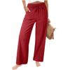 Women's Linen Cotton Drawstring Elastic Waist Wide Leg Pants Casual Loose Straight Leg Trousers with Pockets for Summer
