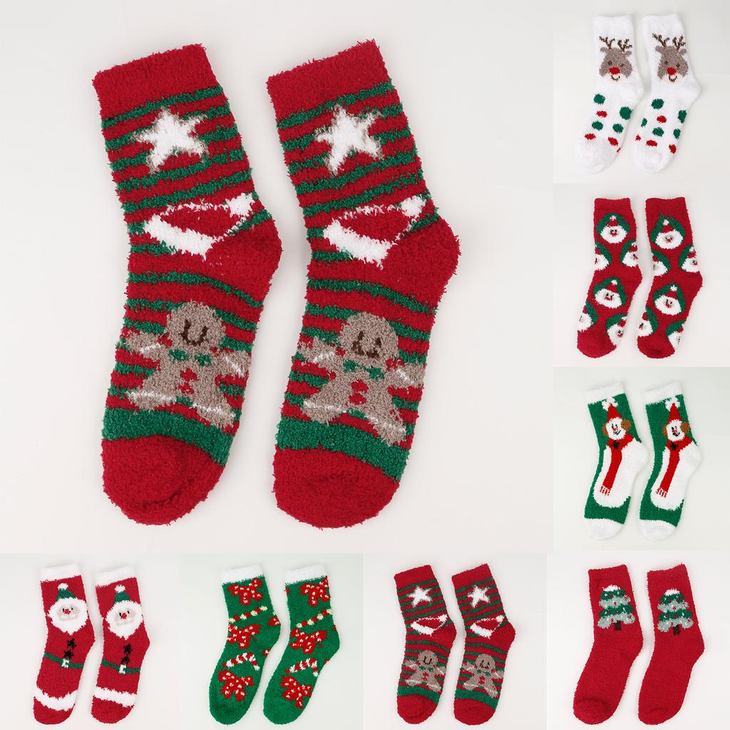 Dámské vánoční ponožky, Dámské kreslené vánoční ponožky, Podlahové ponožky z korálového sametu, Spací ponožky