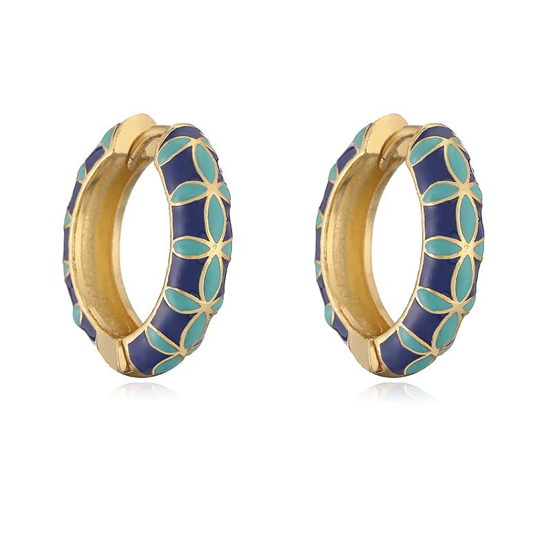 

HECHENG,19mm Round Flower Enamel Drip Brass Boho Resort Style Women s Colourful Earrings Jewellery 1 Pair Other
