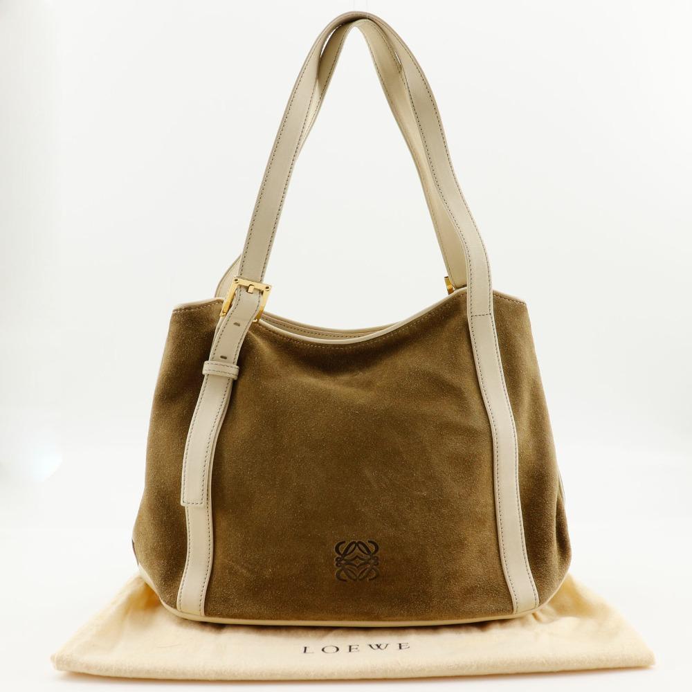 LOEWE anagram Shoulder Bag Brown Suede Women Used