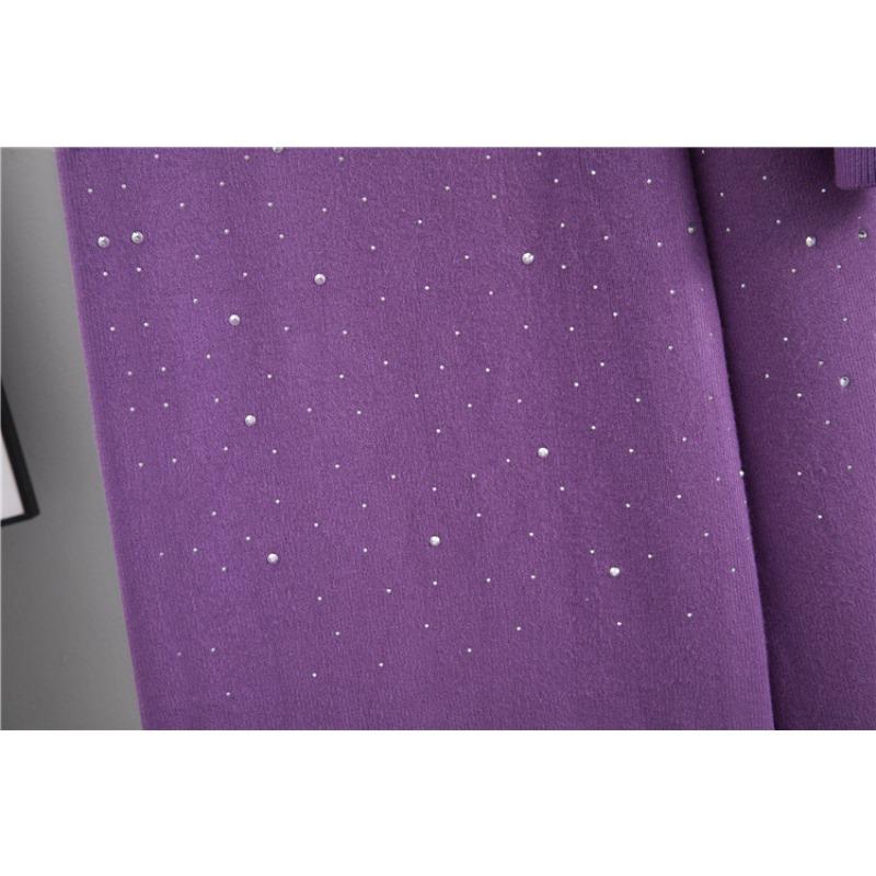 Fashion Autumn New Temperament Hot Diamond Loose Sweater Wide-leg Pants Knitted Two-piece Set for Women
