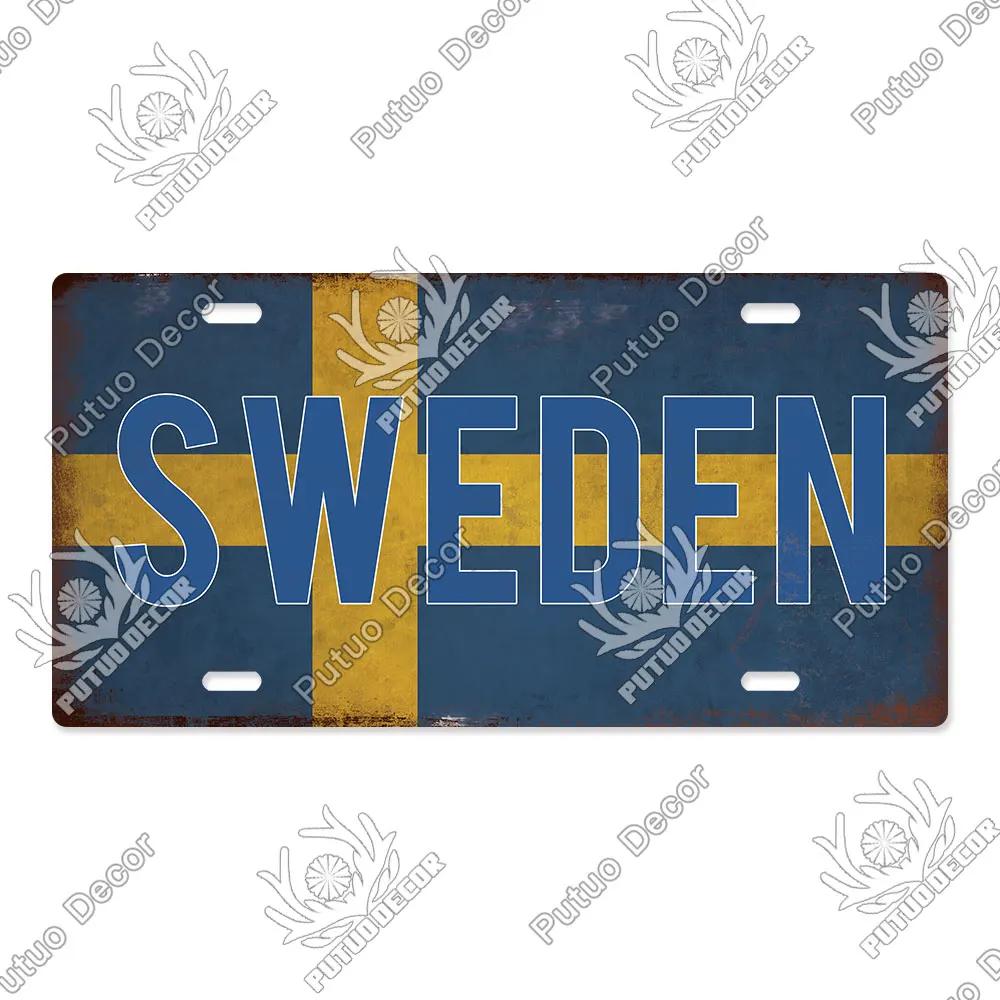 Putuo Decor National Flag Metal Sign Licenses Plate Plaque Metal Vintage for Garage Bar Pub Living Room Kitchen Wall Decoration