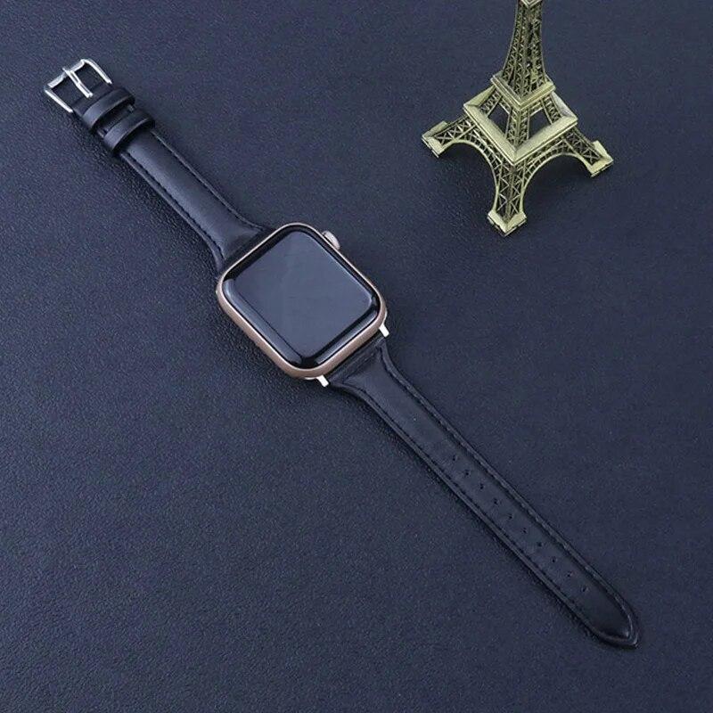Leather Strap for Apple Watch Ultra 49mm 45mm 41mm 38mm 42mm 44mm 40mm Men Women Slim Genuine Leather Band for iWatch Serie 9 8 7 SE 6 5 4 3 2 1