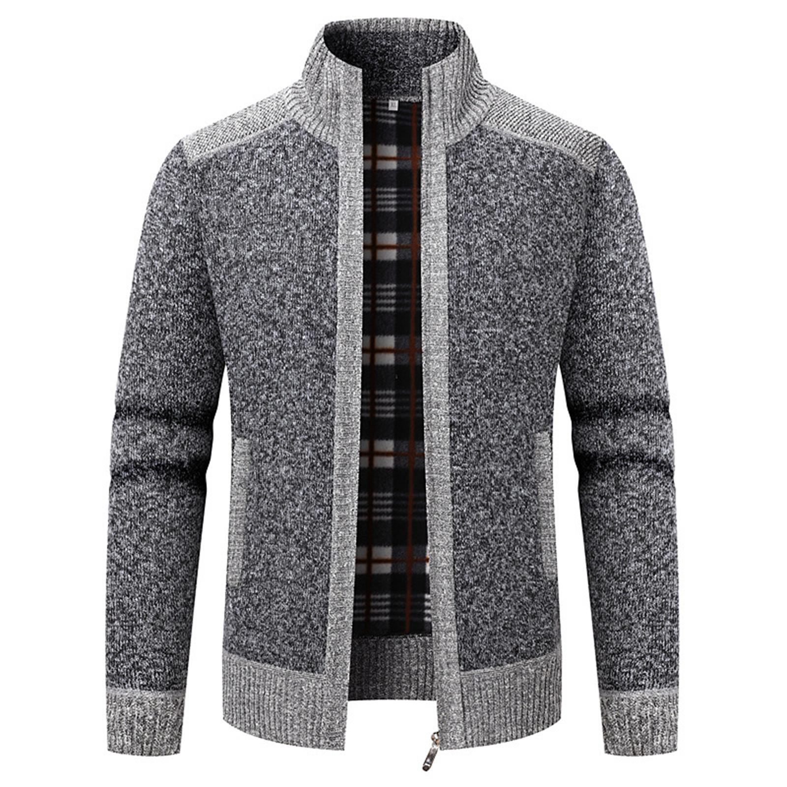 

Мужская куртка с воротником-стойкой, длинными рукавами и теплой подкладкой, свободный кардиган-свитер с толстой велюровой подкладкой и цветными блоками L