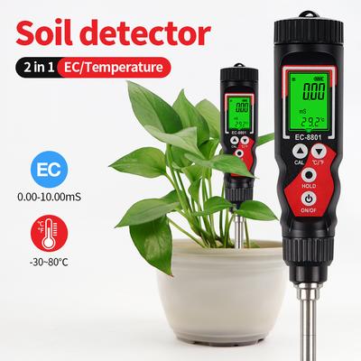 EC Soil Detector Digital EC Temperature Soil Tester 0.00-10.00 MS/cm Electrical Conductivity Soil Meter for Potted Plants Garden