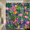 1 Tropisk flamingo och regnskogstryckt duschdraperi, vattenavvisande polyestertyg, fläckbeständigt, maskintvättbart