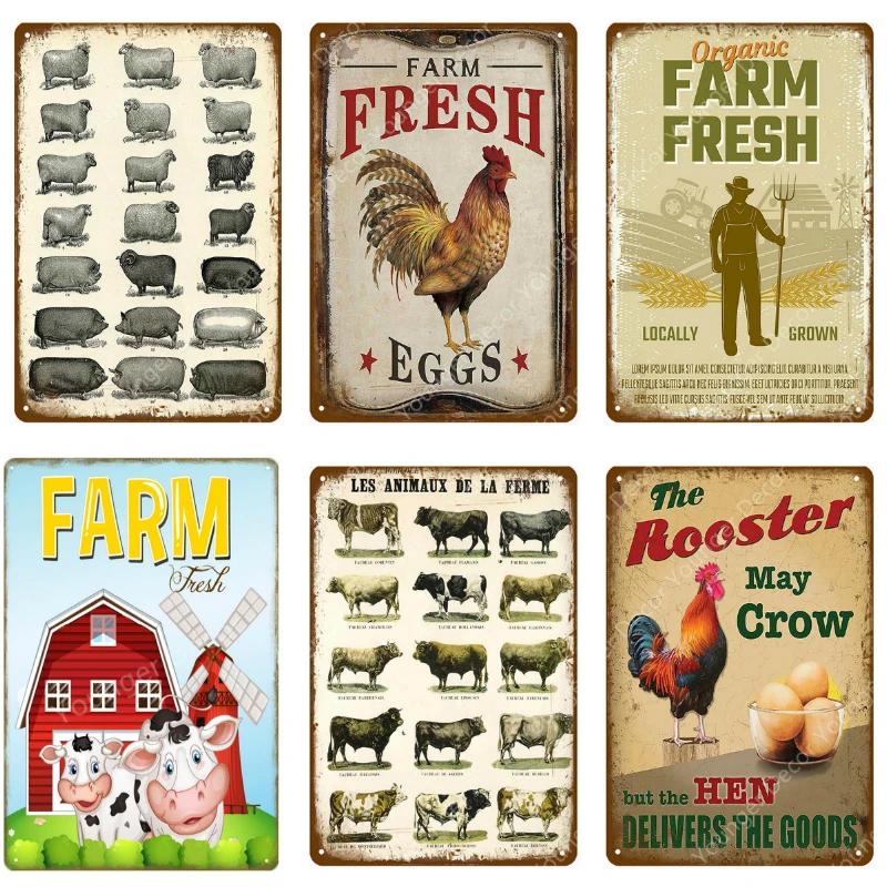 Family Butchers Tin Signs Beef Cuts Duck Eggs Wool Vintage Metal Plaque Farmhouse Farm Shop Wall Decor Cow Pig Poster YI-120