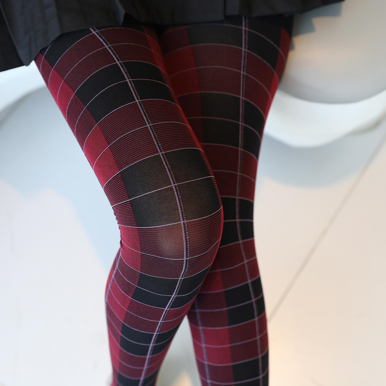 Retro Plaid Printed Tights For Women Elastic Slim Pantyhose Female Jk Style Academic Style Long Socks High Waist New Stockings One Size