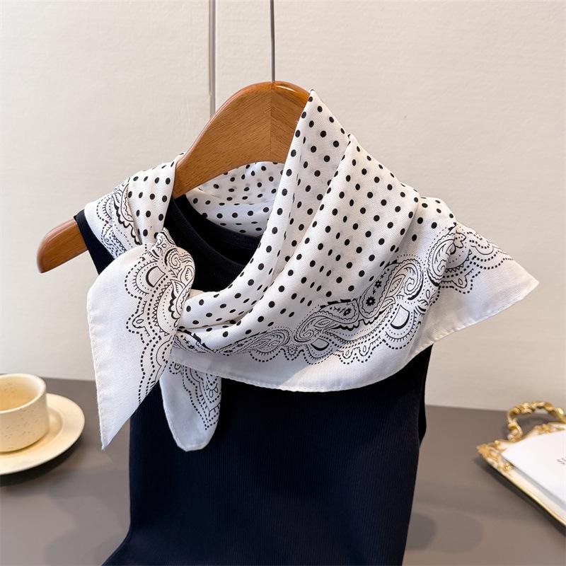 Polka Dot Cashew Herringbone Pattern Cotton And Linen Small Square Scarf Silk Scarf Imitation Velvet Headscarf Shawl Sun Protection Scarf